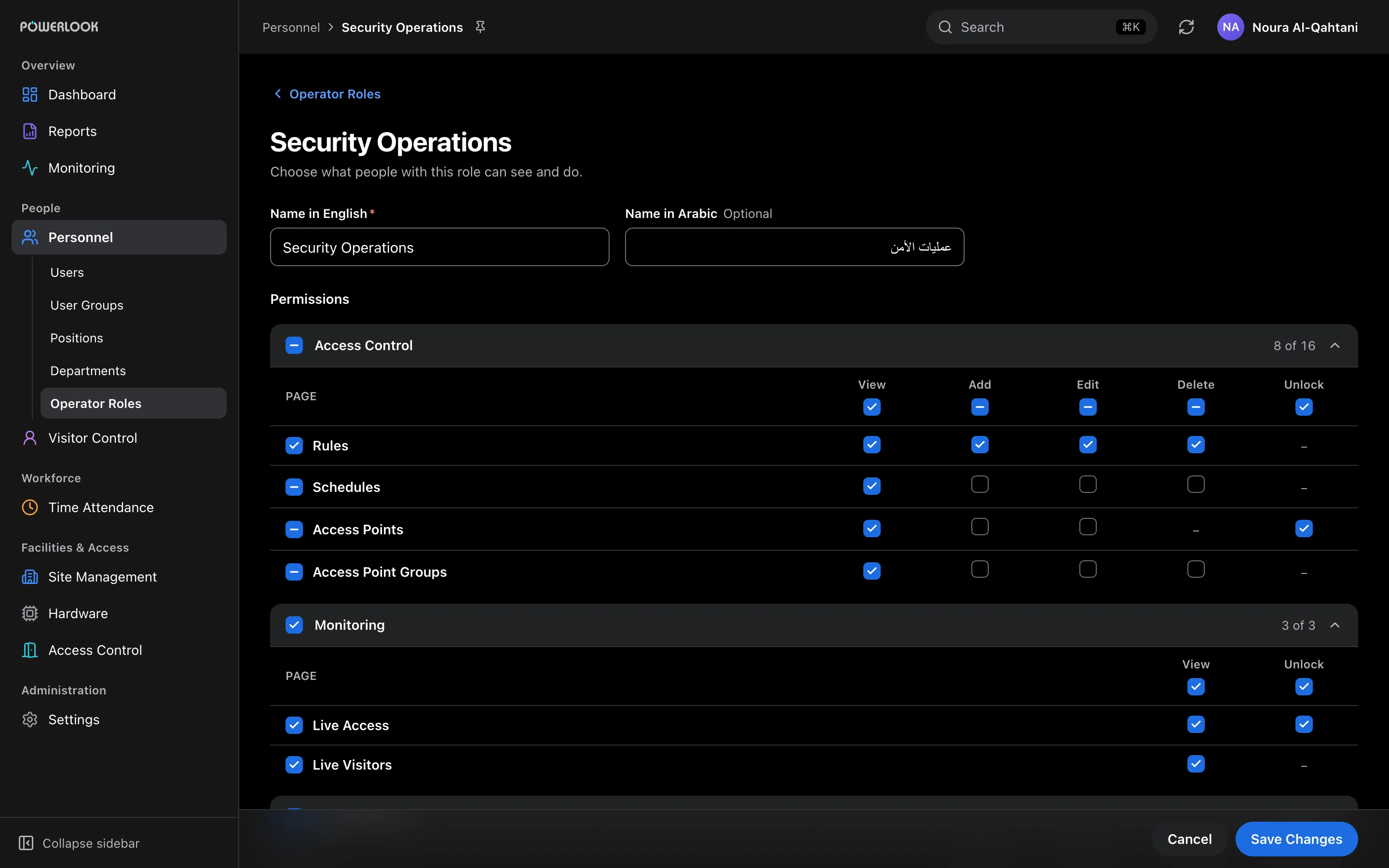 Operator roles: Control what administrators can see and what they can change, down to individual modules and permissions.