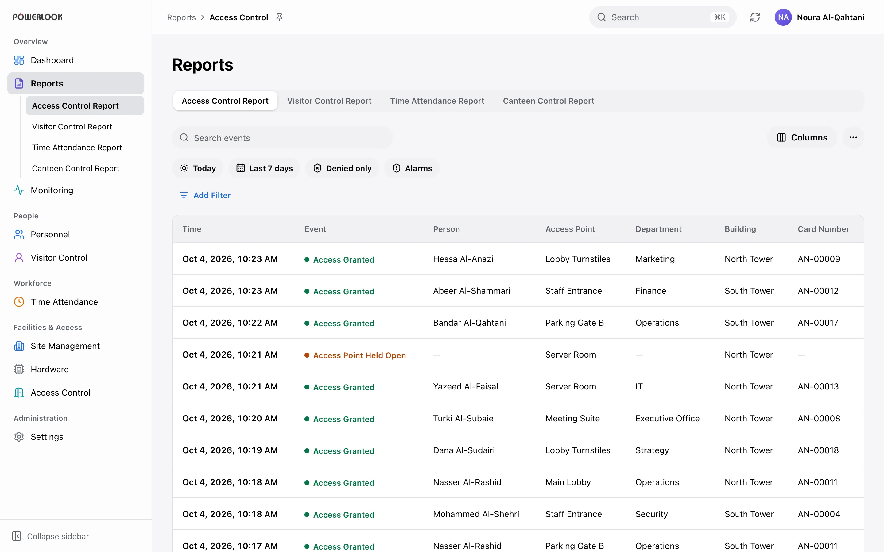 Reports: Review access, visitor and attendance activity on screen or export it for further analysis and audit.